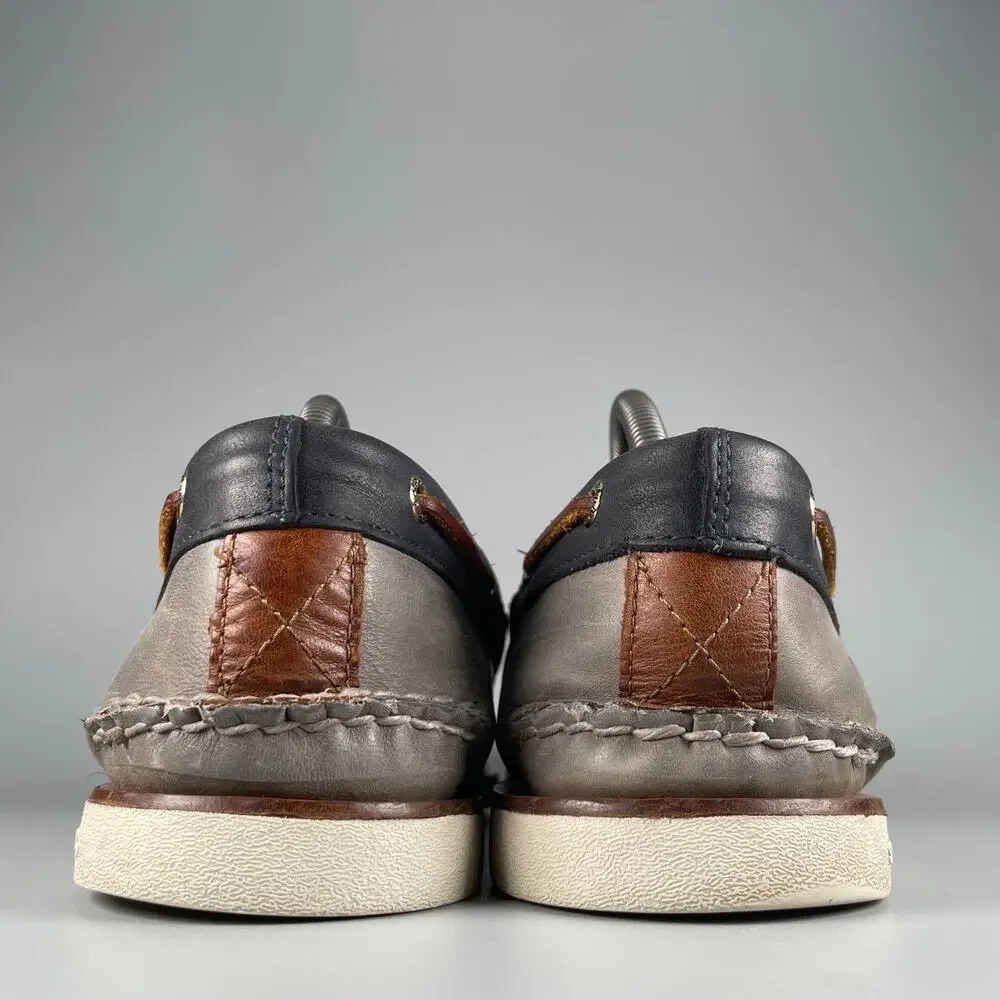 Sperry Top Sider Gold Cup Men's 11 Gray Leather 2 Eye Moc Toe Boat Shoes Casual